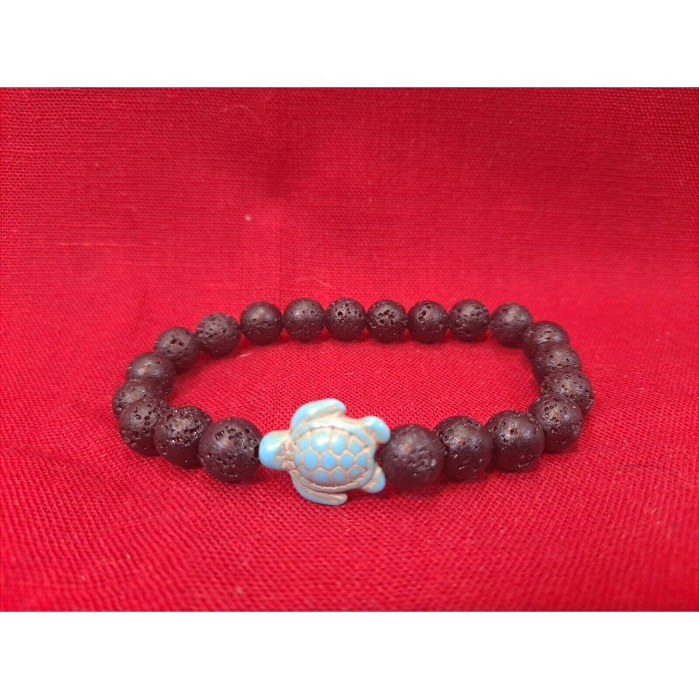 New In Packaging Black With Natural Stone Sea Turtle Beaded‎ Stretch Bracelet